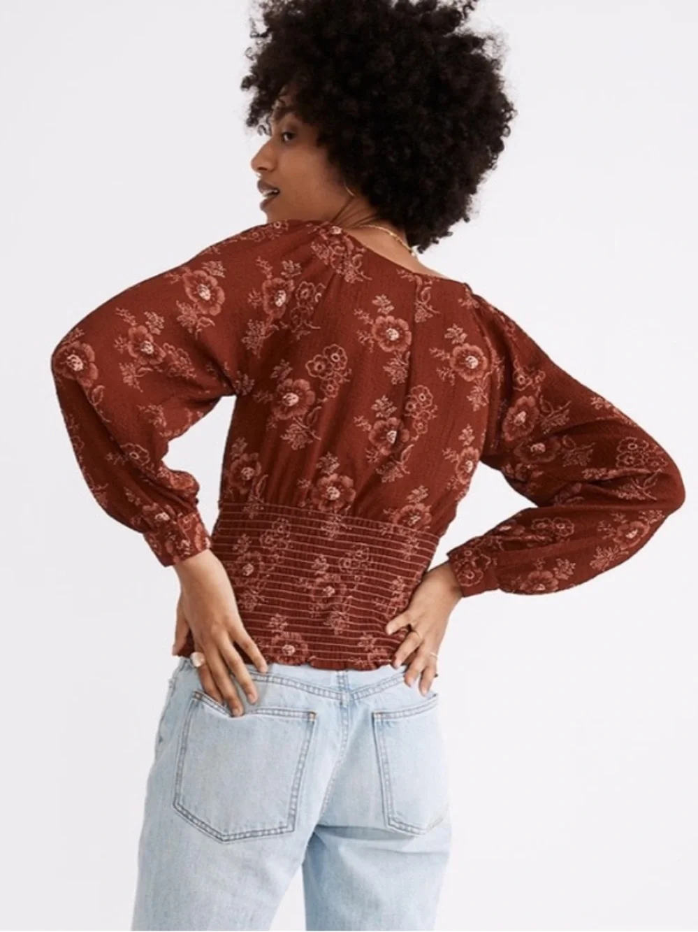 BOGO! NWT Madewell Preston Puff Sleeve Floral Blouse Rust Size Medium